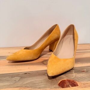 Marc Fisher Mustard Suede Pointed Toe Block Heels